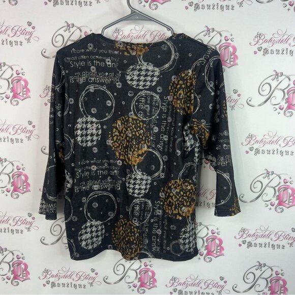 Julia divina long sleeve shirt Black and Gold Graphic Blouse writing - Picture 2 of 6